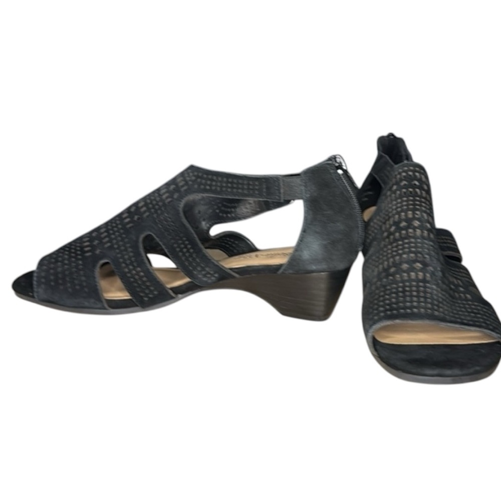 Bella Vita Sandals Black Quinby Leather Open Toe Wedge in Size 9.5 New